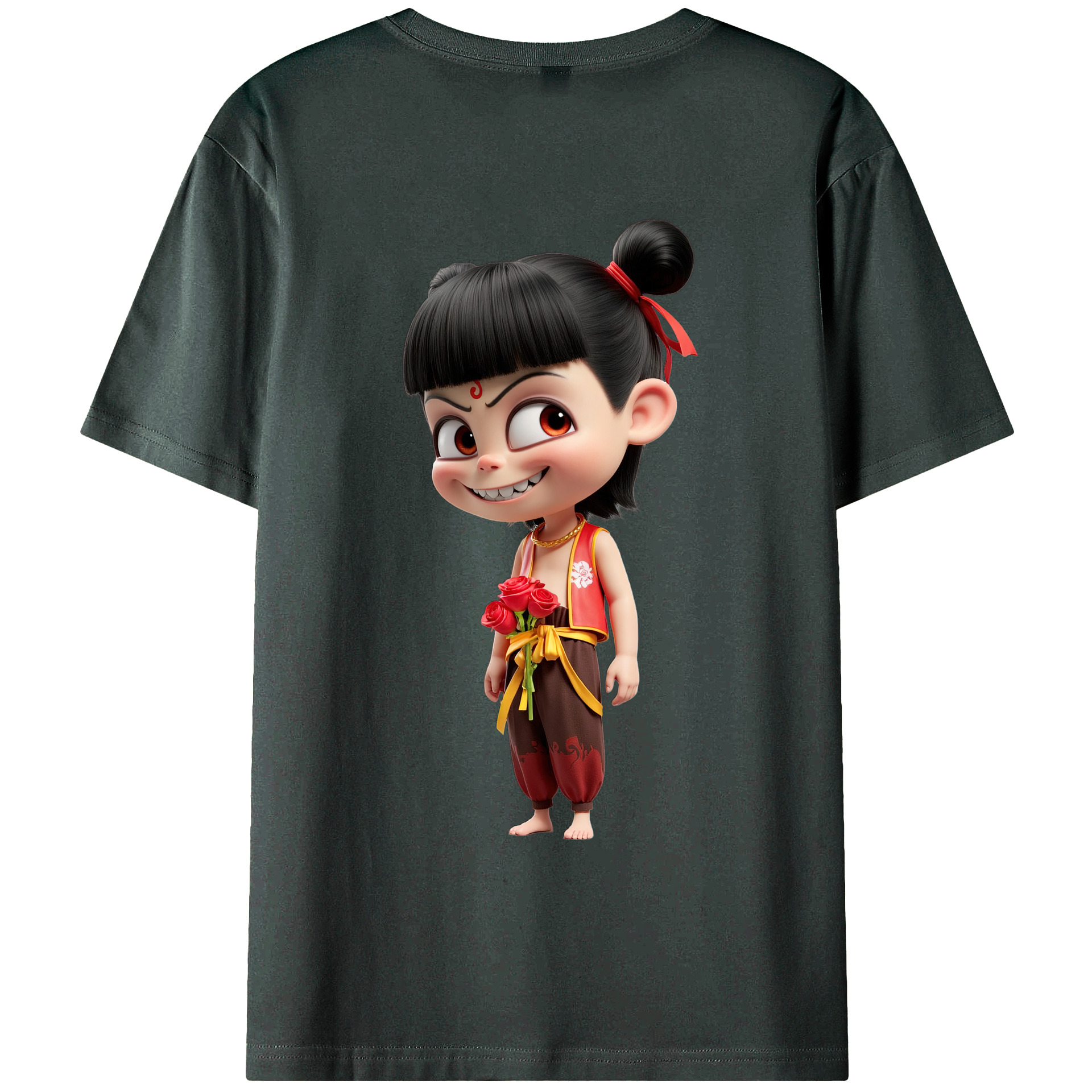 （画像用） Ne Zha 2 ナタ 魔童の大暴れ 綿100％ メンズ半袖Tシャツ（バックプリント） 通気性